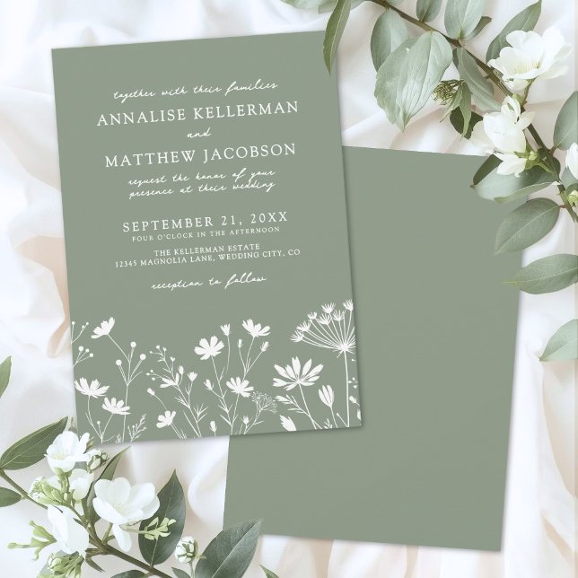 Wildflower Sage Green Wedding Invitation (Wildflower Sage Green Wedding Invitation)