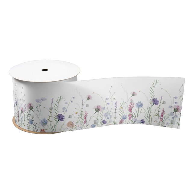 Wildflower Satin Ribbon, Soft Purple Pink Tones Satin Ribbon (Spool)