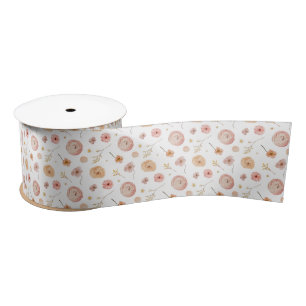 Wildflower Satin Ribbon, Summer field flowers Ribbon