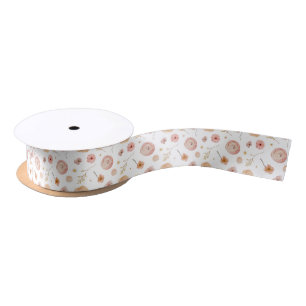 Wildflower Satin Ribbon, Summer field flowers Ribbon