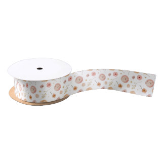 Wildflower Satin Ribbon, Summer field flowers Ribbon