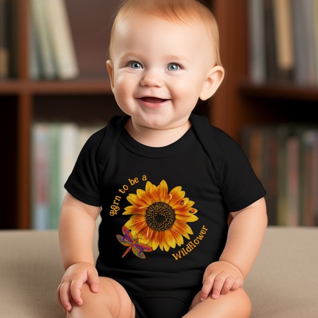 Wildflower Saying Sunflower Dragonfly Nature Baby Bodysuit (Creator Uploaded)