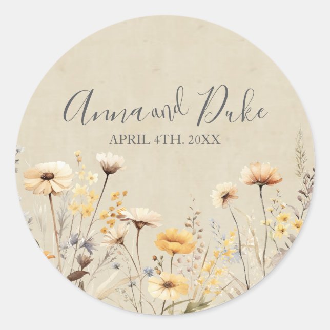 Wildflower Script Classic Round Sticker (Front)