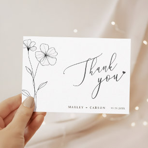 Wildflower Script Heart Romantic Wedding Thank You Card