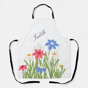 Wildflower Script Name Floral Garden Art Apron