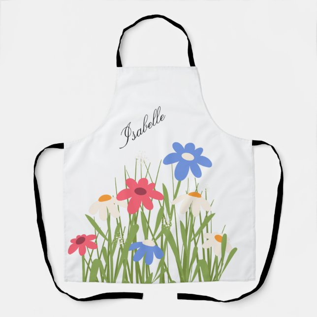 Wildflower Script Name Floral Garden Art Apron (Front)