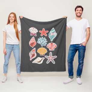 Wildflower Seashell Clam Summer Vibes Floral Beach Fleece Blanket