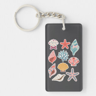 Wildflower Seashell Clam Summer Vibes Floral Beach Key Ring