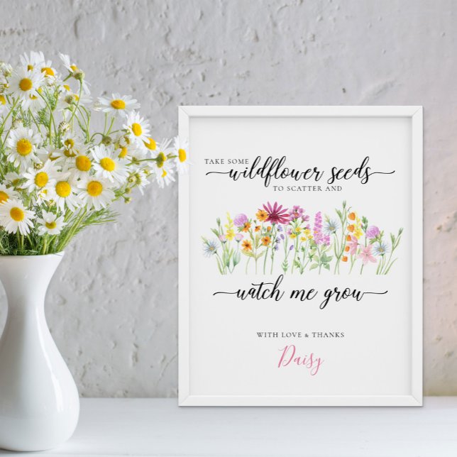 Wildflower Seeds Watch me Grow Baby Shower Favours Poster (Watch me Grow floral baby shower sign - Wildflower Meadow Collection - order printed or digital file)