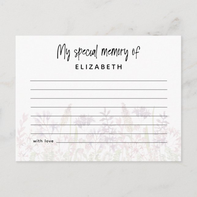 Wildflower Share a Memory Funeral Attendance Card (Front)