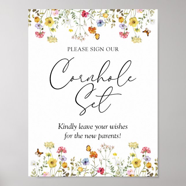 Wildflower Sign Our Cornhole Set Baby Shower Sign (Front)