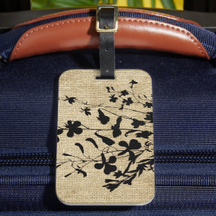 Wildflower Silhouette Burlap Luggage Tag