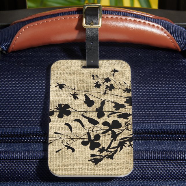 Wildflower Silhouette Burlap Luggage Tag (Front Insitu 2)