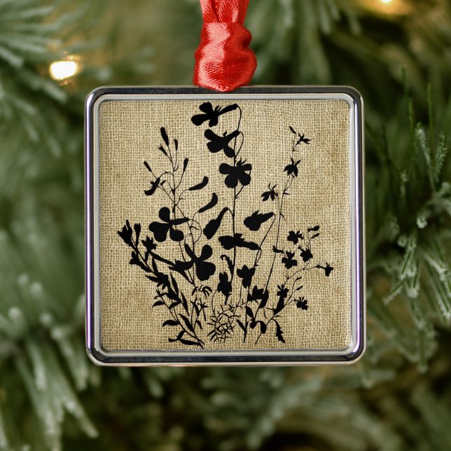 Wildflower Silhouette Burlap Metal Tree Decoration (Tree)