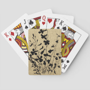 Wildflower Silhouette Burlap Playing Cards
