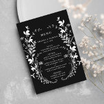 Wildflower Silhouette Wreath Wedding Black Menu<br><div class="desc">This elegant wedding menu features wildflowers silhouette as a wreath and initials on the back. For more advanced customisation of this design,  please click the BLUE DESIGN TOOL BUTTON above! Matching items are also available.</div>