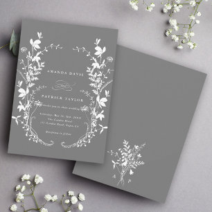 Wildflower Silhouette Wreath Wedding Grey Invitation