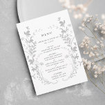 Wildflower Silhouette Wreath Wedding Grey & White Menu<br><div class="desc">This elegant wedding menu features wildflowers silhouette as a wreath and initials on the back. For more advanced customisation of this design,  please click the BLUE DESIGN TOOL BUTTON above! Matching items are also available.</div>