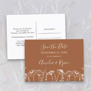 Wildflower Sketch Burnt Orange Save the Date Announcement Postcard