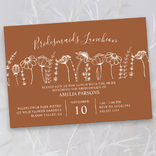 Wildflower Sketch Orange Bridesmaids Luncheon Invitation
