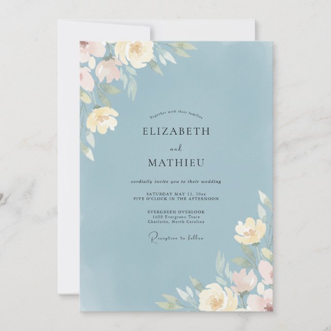 Wildflower Slate Yellow Painted Wedding Invitation (Front)