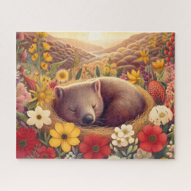 Wildflower Sleeping Wombat Jigsaw Puzzle (Horizontal)