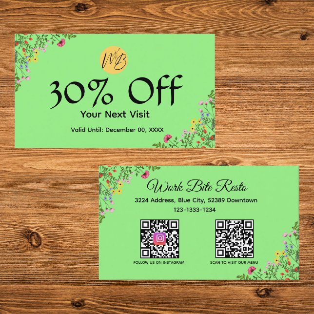 Wildflower Social Media Instagram QR Code Discount Card (Creator Uploaded)