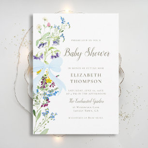 Wildflower Soft Blooms Blue Bow Boy Baby Shower Invitation