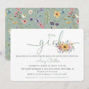 Wildflower Solid Green Shower Book Invitation