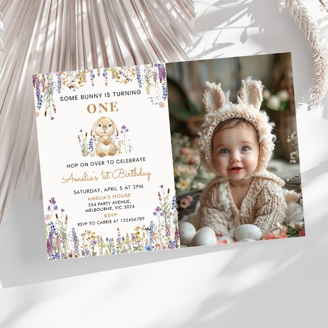 Wildflower Some Bunny Girl Birthday Photo Invitation (Creator Uploaded)