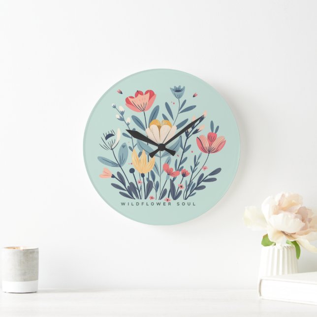 Wildflower Soul Boho Floral Botanical Wall Clock (Home)