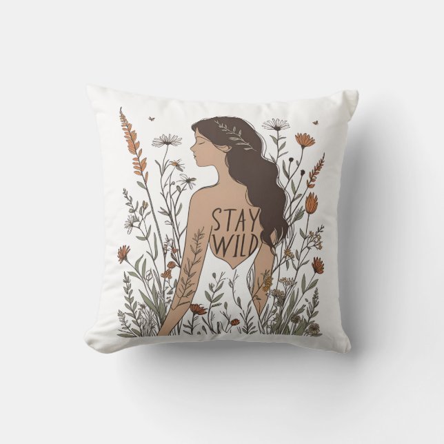 Wildflower Soul – Stay Wild Line Art  Cushion (Front)