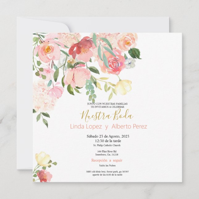 Wildflower Spanish Wedding Invitation (Front)