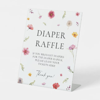 Wildflower Spring Baby Shower Diaper Raffle Game Pedestal Sign
