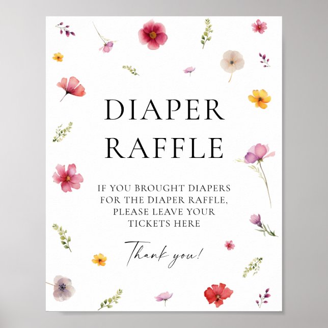 Wildflower Spring Baby Shower Diaper Raffle Game Poster (Front)