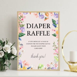Wildflower Spring Baby shower Diaper Raffle Sign