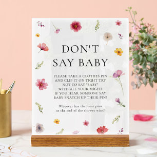 Wildflower Spring Baby Shower Don't Say Baby Game Acrylic Sign
