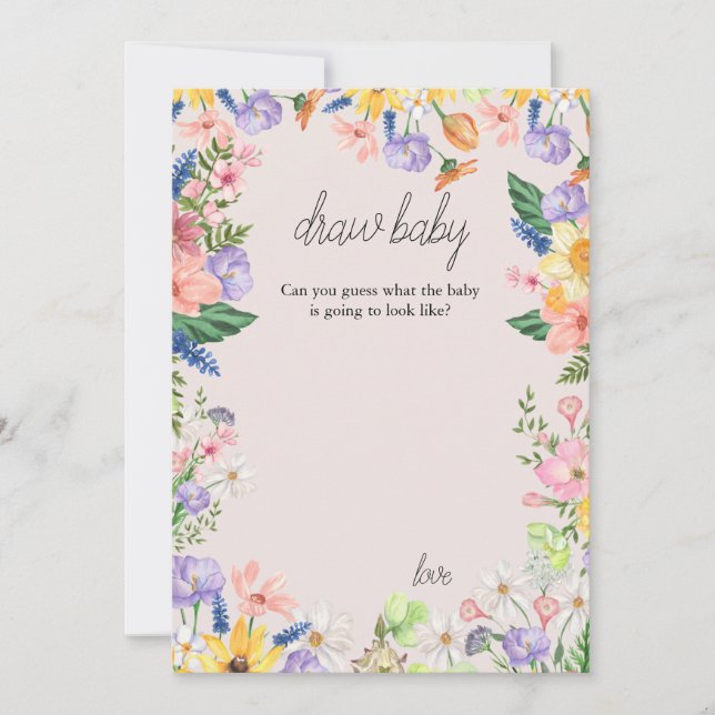Wildflower Spring Baby Shower Draw Baby Game Card (Front)