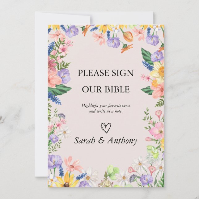 Wildflower Spring Bible Guest Book Wedding Sign Invitation (Front)