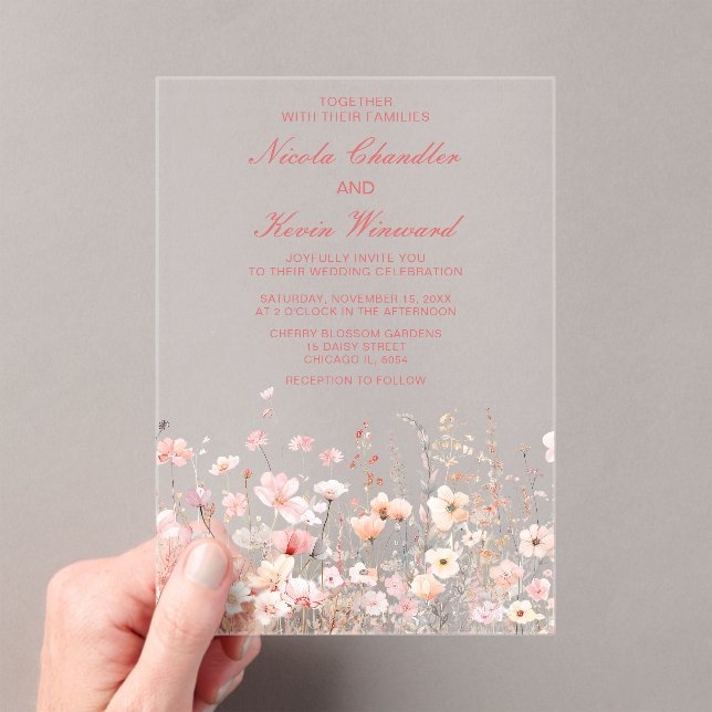Wildflower Spring Blush Pink Floral Wedding Acrylic Invitations (Insitu (Handheld))