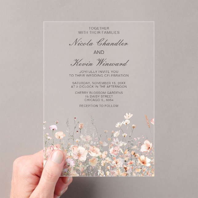 Wildflower Spring Blush Pink Floral Wedding Acrylic Invitations (Insitu (Handheld))