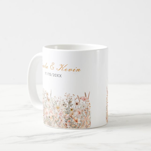 Wildflower Spring Blush Pink Floral Wedding Coffee Mug (Front Left)