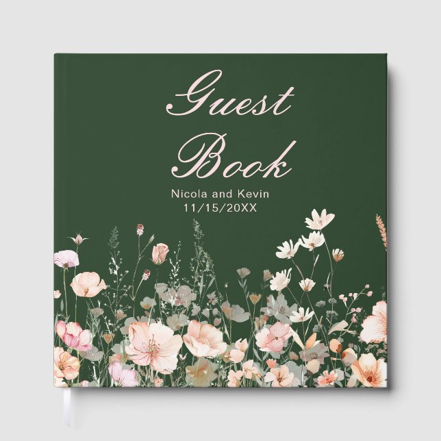 Wildflower Spring Blush Pink Floral Wedding Guest Book (Front)