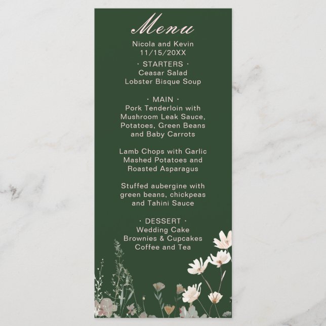 Wildflower Spring Blush Pink Floral Wedding Menu (Front)