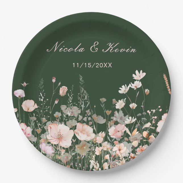 Wildflower Spring Blush Pink Floral Wedding Paper Plate (Front)