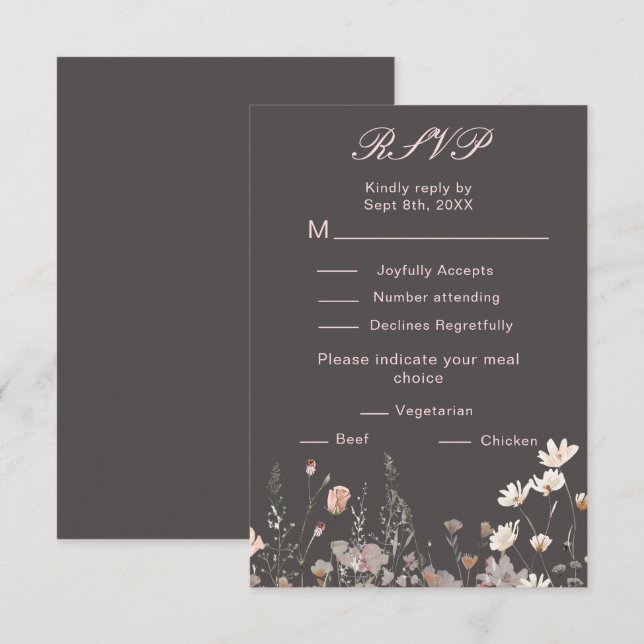 Wildflower Spring Blush Pink Floral Wedding RSVP Card (Front/Back)