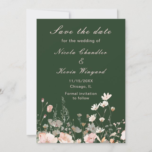 Wildflower Spring Blush Pink Floral Wedding Save The Date (Front)