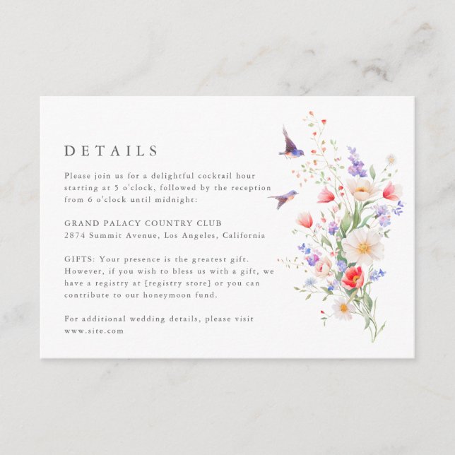 Wildflower Spring Details Wedding Enclosure Card (Front)
