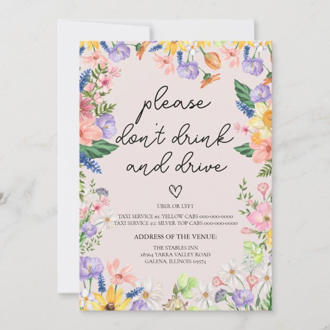 Wildflower Spring Don't Drink and Drive Sign Card (Front)