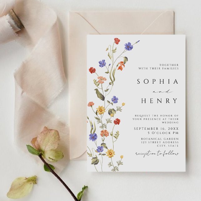  wildflower Spring Elegant minimalist wedding Invitation (Creator Uploaded)